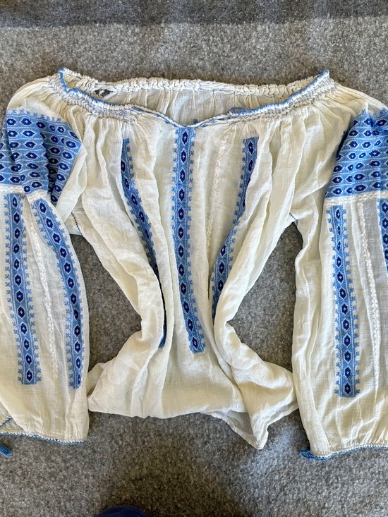 Handmade Tops - Handstitched Blue White Blouse